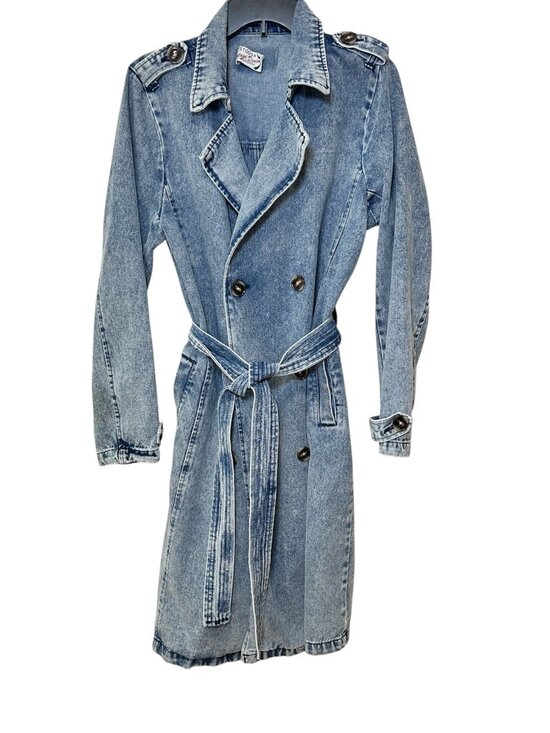 Stoosh Jackets & Blazers - Stoosh Vintage Denim Jean Double Breasted Duster Trench Coat Light Wash Medium